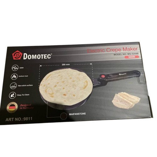 Електрична млинець 600Вт, 20 см, від мережі, Domotec MS 5209B, Чорний / Електрична сковорода для млинців