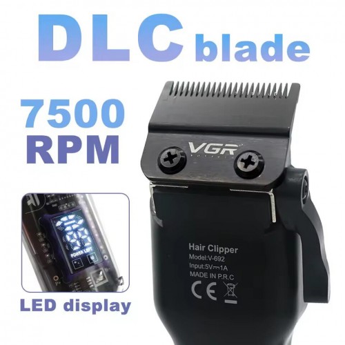 Акумуляторна машинка для стрижки VGR V-692 4 насадки, LED дисплей, 7500RPM Зелена
