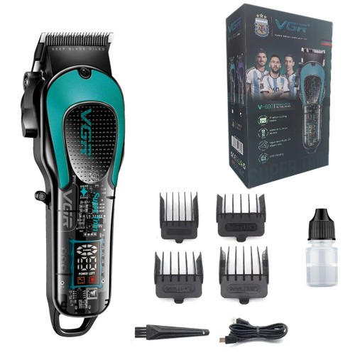 Акумуляторна машинка для стрижки VGR V-692 4 насадки, LED дисплей, 7500RPM Зелена
