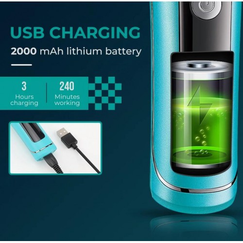 Тример акумуляторний VGR V-299, 4 насадки, 9000RPM, 2000 mAh, 5 рівнів швидкості, LED дисплей Синій