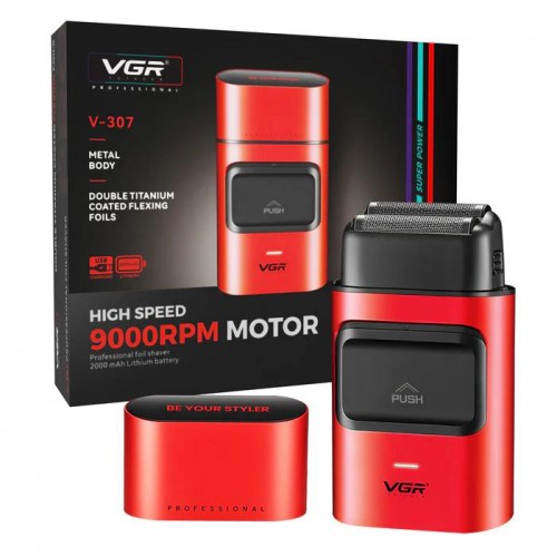 Електробритва шейвер для бороди, з USB, VGR V-307 / Акумуляторна бритва / Тример для обличчя Червоний