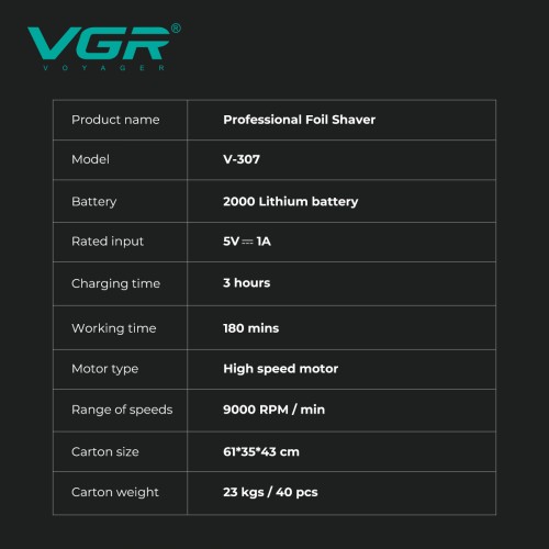 Електробритва шейвер для бороди, з USB, VGR V-307 / Акумуляторна бритва / Тример для обличчя Зелений
