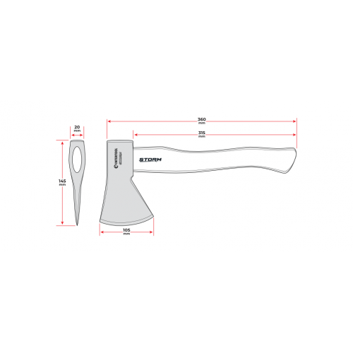 Сокира 600 г, карбонізована ручка, 48-57 HRC STORM INTERTOOL HT-0266