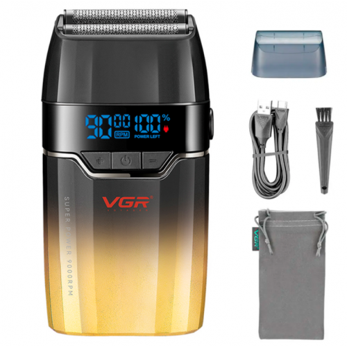 Електробритва VGR V-308 шейвер, подвійне лезо, 9000 RPM, LED дисплей Золотий