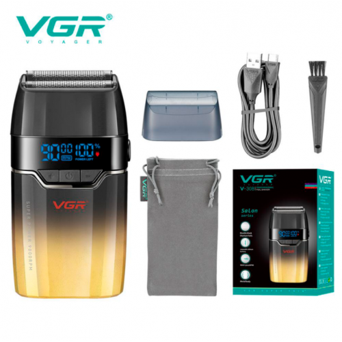 Електробритва VGR V-308 шейвер, подвійне лезо, 9000 RPM, LED дисплей Золотий