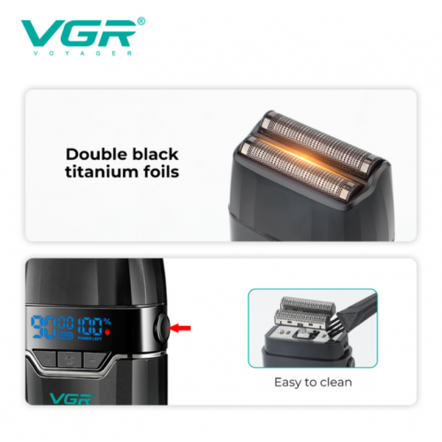 Електробритва VGR V-308 шейвер, подвійне лезо, 9000 RPM, LED дисплей Зелений