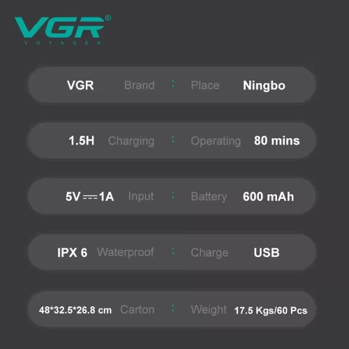 Електробритва шейвер VGR V-326, 4500RPM, LED-дисплей, вологозахист Зелений