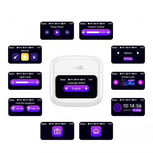 Бездротові сенсорні Bluetooth TWS навушники HOCO EQ14/BT5.4, 40mAh, 500mAh, Білий