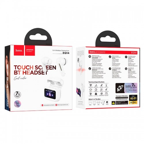 Бездротові сенсорні Bluetooth TWS навушники HOCO EQ14/BT5.4, 40mAh, 500mAh, Білий