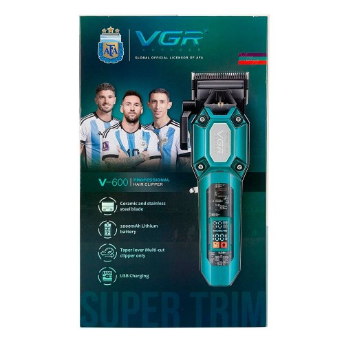 Акумуляторна машинка для стрижки VGR V-600, 6 насадок, регулятор висоти, 7000 RPM, LED дисплей Зелена