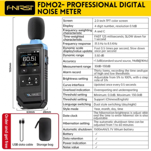 Шумомір цифровий вимірювач рівня звуку FNIRSI FDM-02