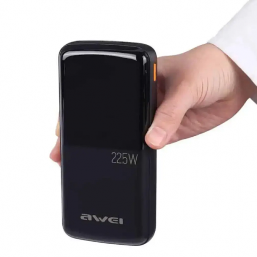 Зовнішній акумулятор Power bank AWEI P10K 10000 мАг 22.5 Вт швидка зарядка 2 USB та 1 Type-C чорний