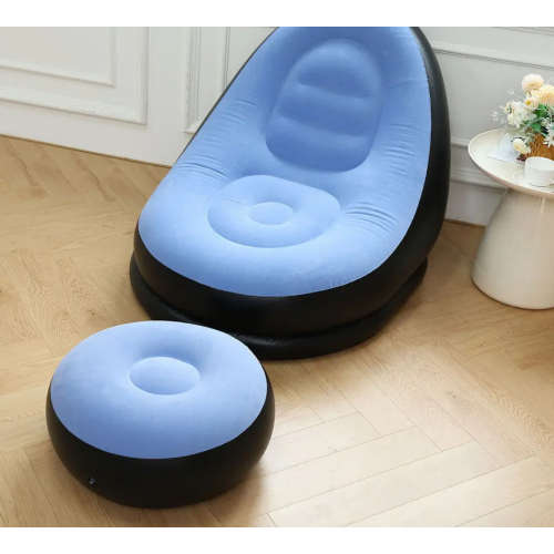 Надувне крісло диван 2в1 з пуфиком для ніг A-Sofa до 150 кг. з насосом Чорний з блакитним