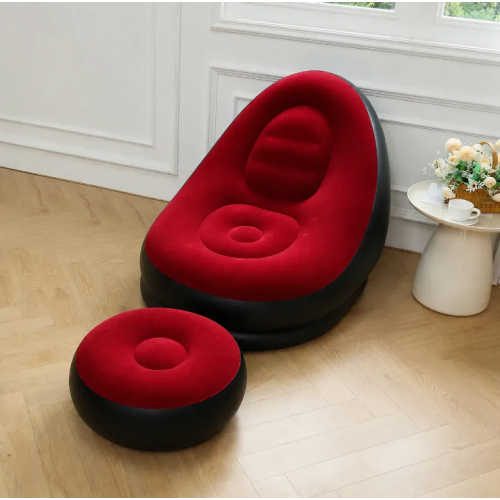 Надувне крісло диван 2в1 з пуфиком для ніг A-Sofa до 150 кг. з насосом Чорний з червоним