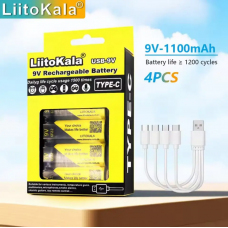 Набір акумуляторів LiitoKala Lii-USB-9V 4 шт 1100 мАг з USB Type-C з кабелем зарядки