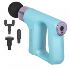 Акумуляторний масажер для тіла м'язовий портативний ручний 4 насадки Fascial Gun KH-740 Блакитний