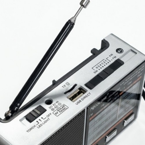 Радіоприймач із ліхтариком FM USB MicroSD Golon RX-8866BT з Bluetooth на акумуляторі Сірий
