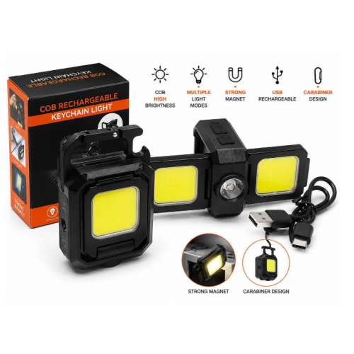 Акумуляторний LED ліхтар-брелок WJ 808 COB 1000LM USB Type-C з магнітом відкривачкою 5 режимів подвійний