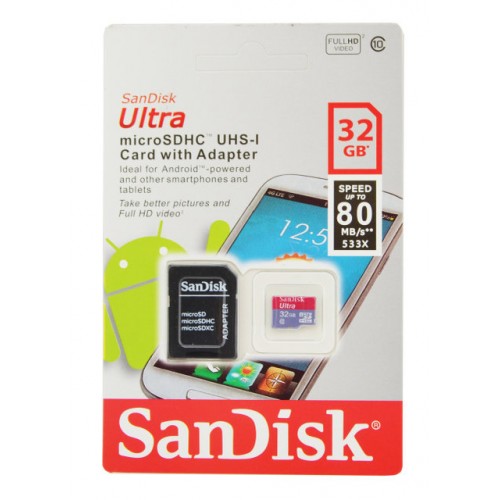 Карта памяти SanDisk Ultra microSD HC UHS-I 32GB Class 10 + SD-adapter