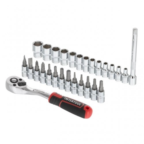 Набір головок 1/4 '4-14 мм., TORX, PH, HEX, SL, 72 зуба, 28ед., Cr-V STORM INTERTOOL ET-8018